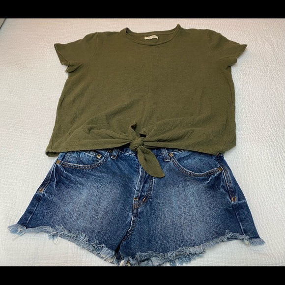 Madewell Modern Tie Front Army Green Tee Medium - Picture 6 of 11